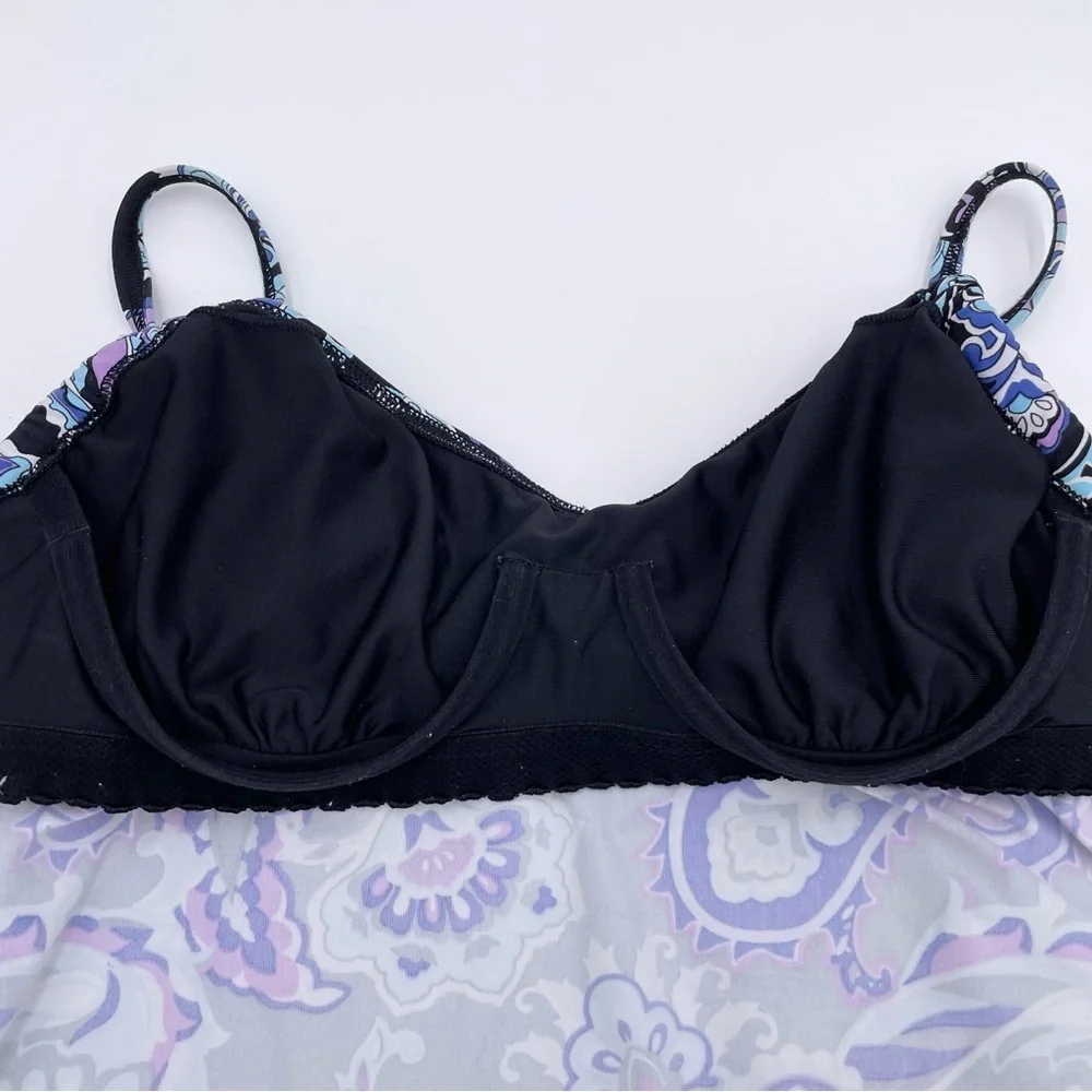 Lands' End Women's Tankini Top Size 4 Petite Blue Purple Paisley Print Underwire